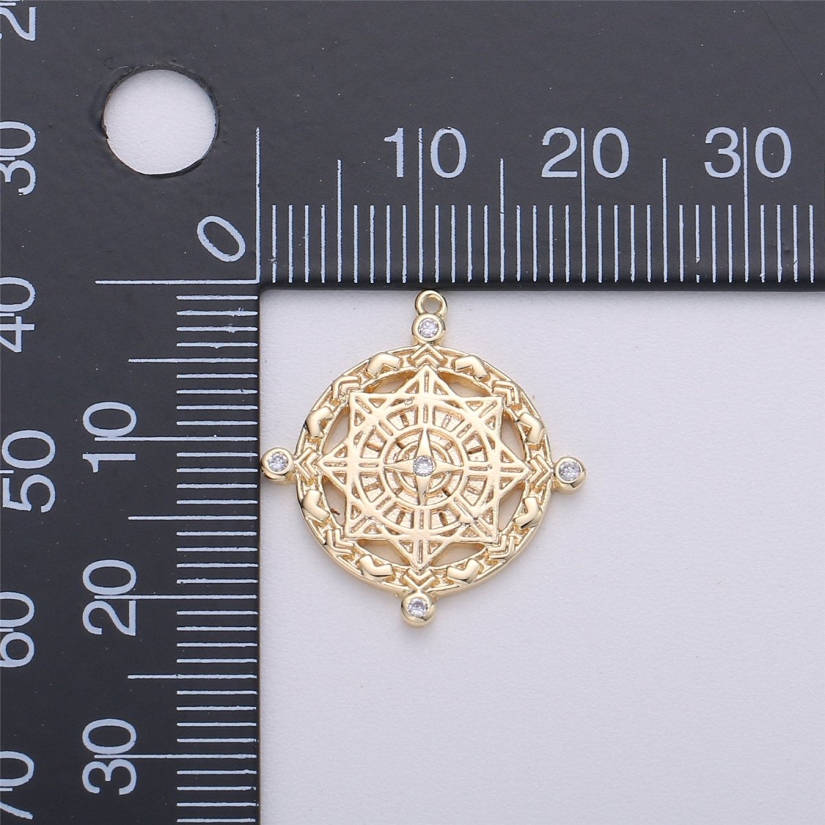 Compass Pendant, cubic zirconia stones, cz diamonds, 18K Gold Filled, medallion pendant for Necklace Jewelry MakingC-477 - DLUXCA