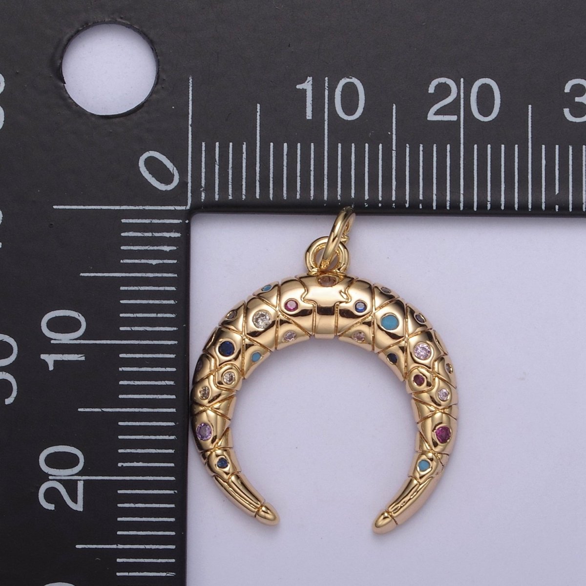 Crescent Moon Charm 16k Gold Filled Double Horn Pendant