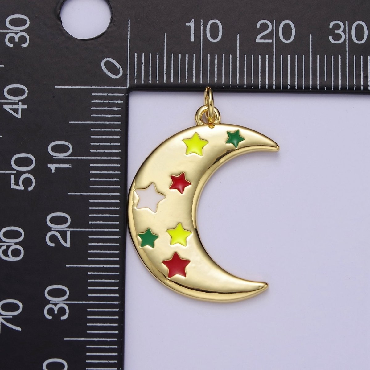 Crescent Moon Charm with Color Enamel Star Pendant for Celestial Jewelry Making E-763 - DLUXCA