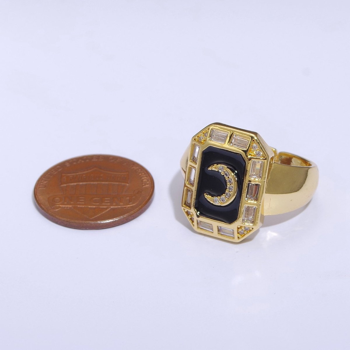 Crescent Moon Spinel Signet Ring Gold Chunky Ring Celestial Enamel Colorful Cz Jewelry U-001~U-005 - DLUXCA