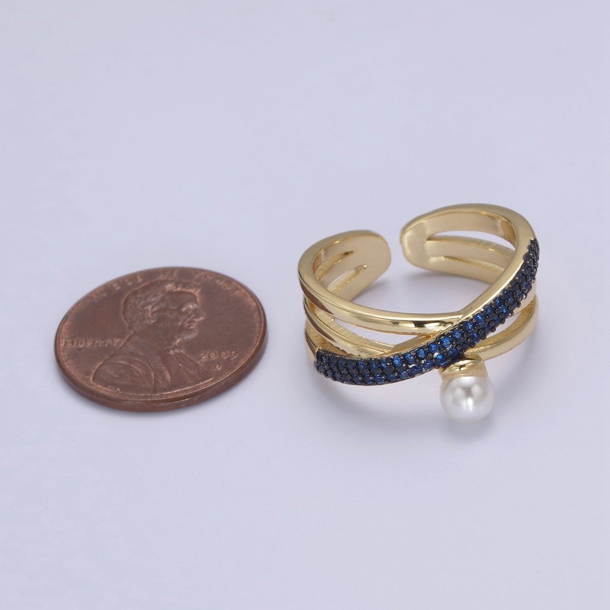 Criss Cross Ring - Double Band Ring - Gold Ring women - 14K Gold Fill Cubic Zirconia Cross Ring U-521 ~ U-524 - DLUXCA