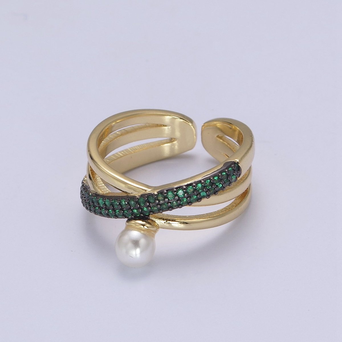 Criss Cross Ring - Double Band Ring - Gold Ring women - 14K Gold Fill Cubic Zirconia Cross Ring U-521 ~ U-524 - DLUXCA