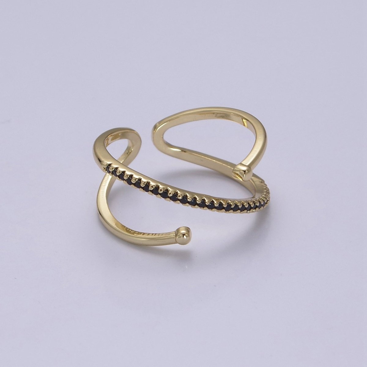 Criss Cross Ring - Double Band Ring - Gold Ring women Adjustable CZ Ring S-467 ~ S-470 - DLUXCA