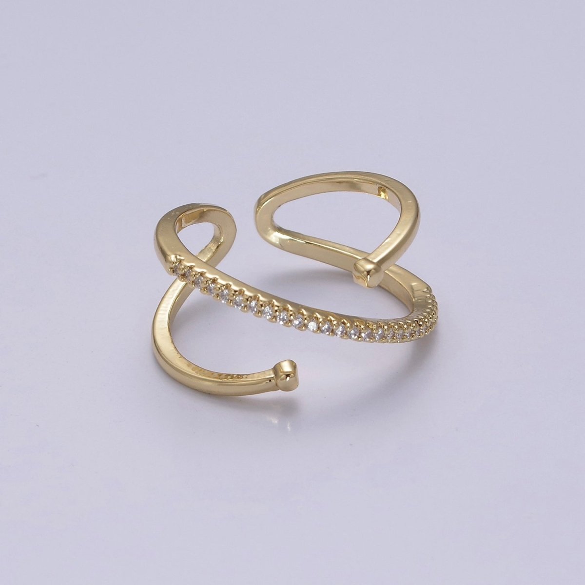 Criss Cross Ring - Double Band Ring - Gold Ring women Adjustable CZ Ring S-467 ~ S-470 - DLUXCA