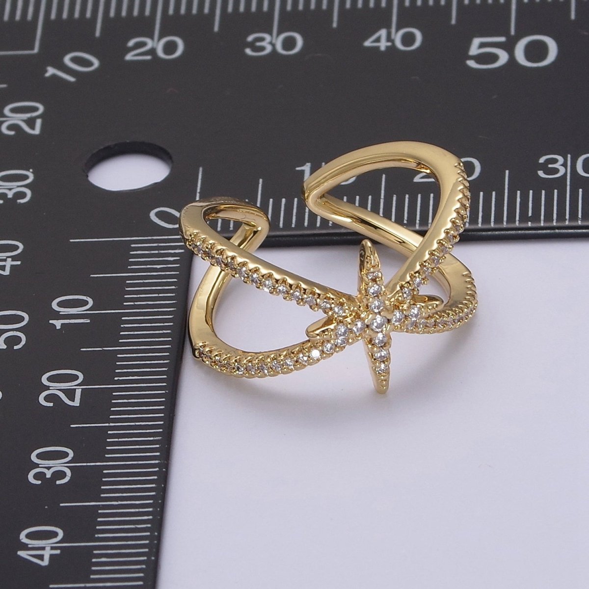 Criss Cross Star Ring, CZ Ring, Statement Ring Silver, X rings, Crossover Ring Open Adjustable 14k Gold Filled S-449 S-450 - DLUXCA