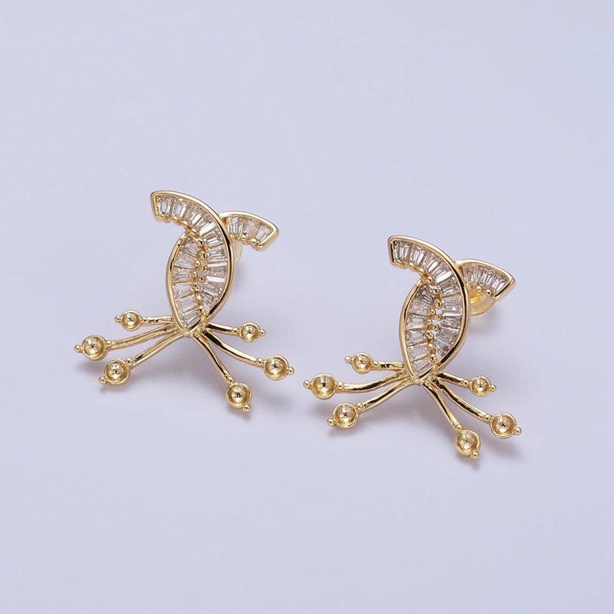 Criss Cross Stud Earring Gold Silver Baguette Earring CZ Stone AB483 AB491 - DLUXCA