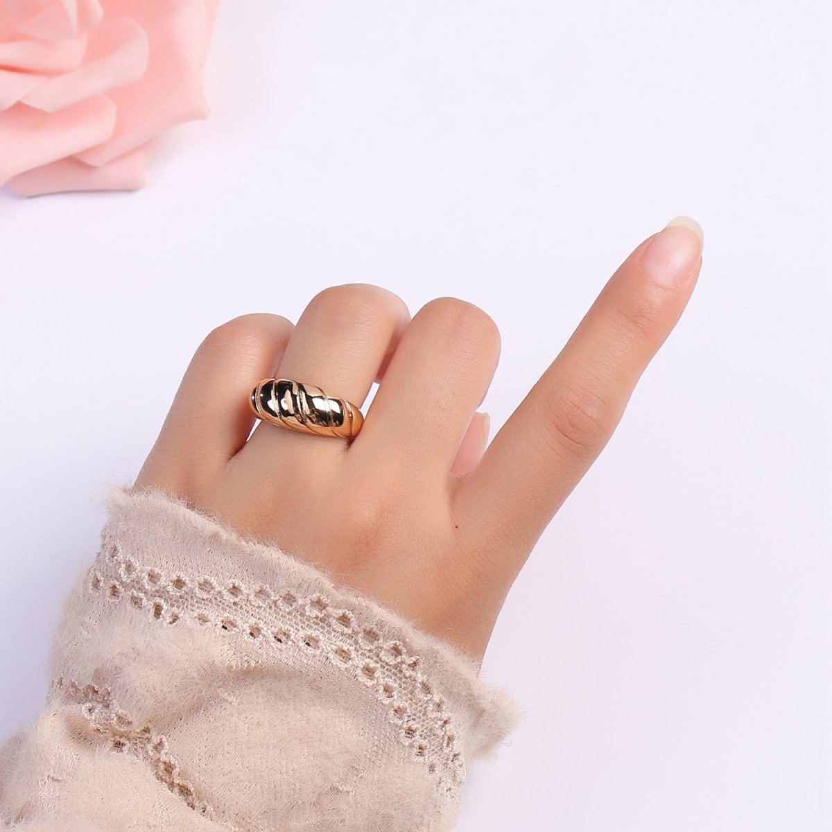 Croissant Ring 18k Gold Filled Open Adjustable Tiny Geometric Casual Daily Wear Ring Jewelry O-955 - DLUXCA