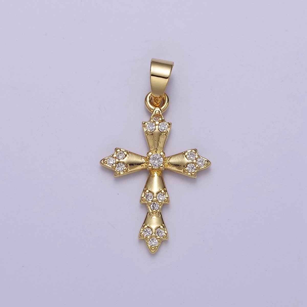 Cross Charm Pendant, Gold Filled Cross with Cubic Zirconia Stone for Religious Minimalist Layering Pendant J-440 - DLUXCA
