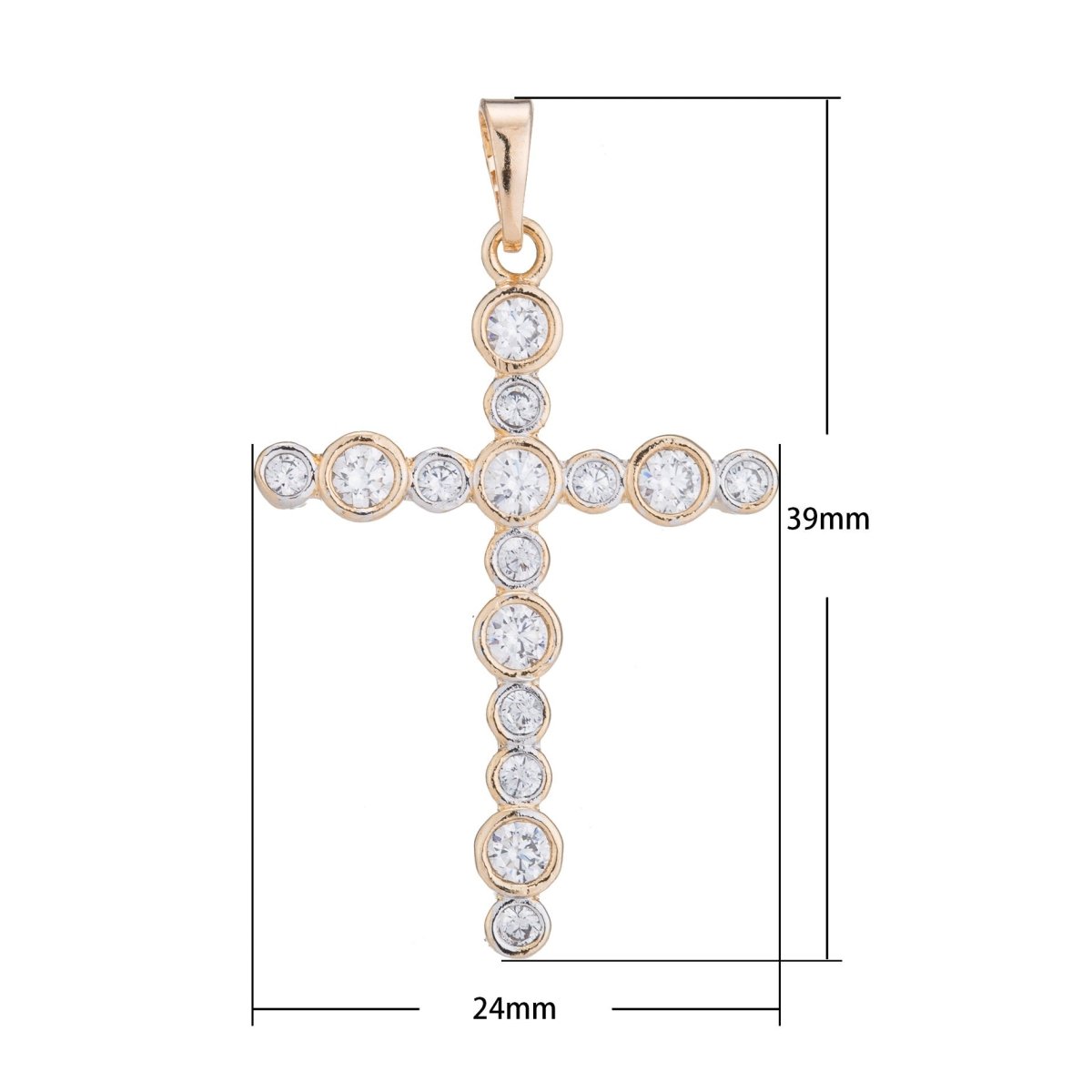 Cross Gold Plated Pendant Necklace - Simple Cross Gold Pendant Cubic Zircon Crystal - Rose Gold Plated Pendant - Religious Pendant Charm H-451 - DLUXCA