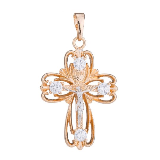 Cross Gold Plated Pendant Necklace - Vintage Cross Pendant Cubic Zircon Crystal Charms -Rose Gold Plated Pendant-Religious Charm H-128 - DLUXCA