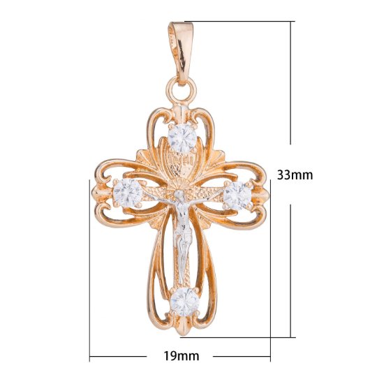 Cross Gold Plated Pendant Necklace - Vintage Cross Pendant Cubic Zircon Crystal Charms -Rose Gold Plated Pendant-Religious Charm H-128 - DLUXCA