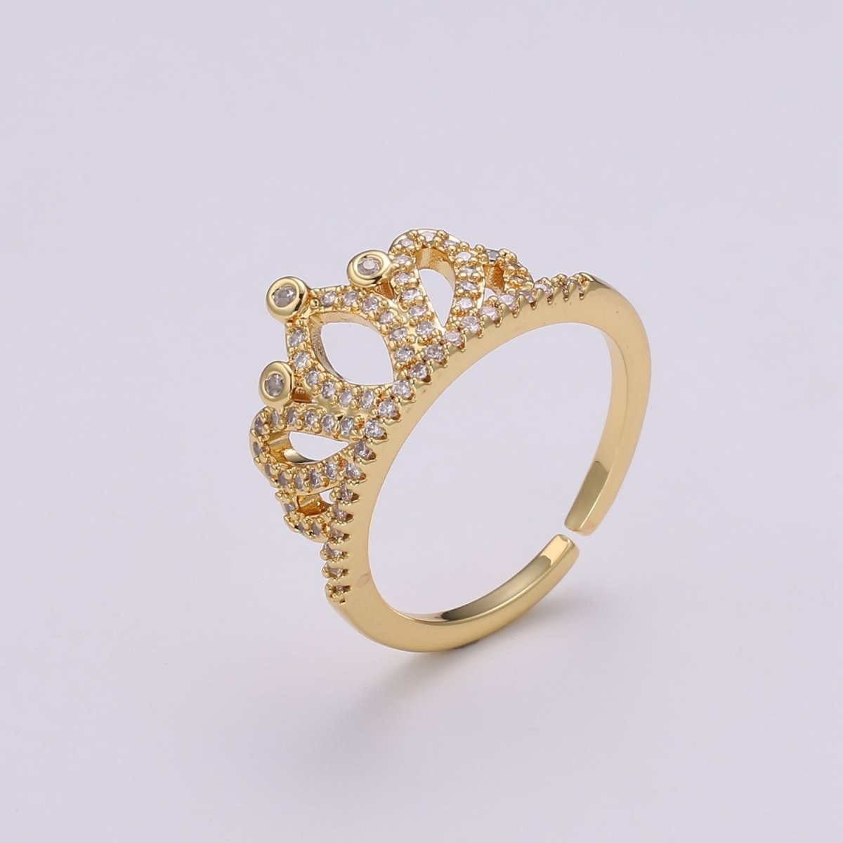 Crown Cubic Mini Pendant, Queen Cubic Pave 24K Gold Plated Charm Ring, Solitaire CZ Pendant Double Ring, Dainty ring Charm, R-440 - DLUXCA