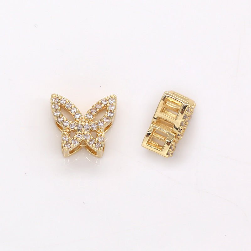 Crystal Beaded Golden Tiny Butterfly Charm CZ Gold Plated Mini Animal Bug Nature Micro Pave Charm Pendant GP-285 - DLUXCA