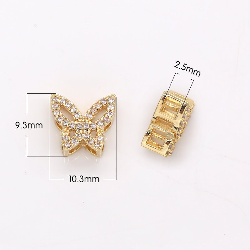 Crystal Beaded Golden Tiny Butterfly Charm CZ Gold Plated Mini Animal Bug Nature Micro Pave Charm Pendant GP-285 - DLUXCA