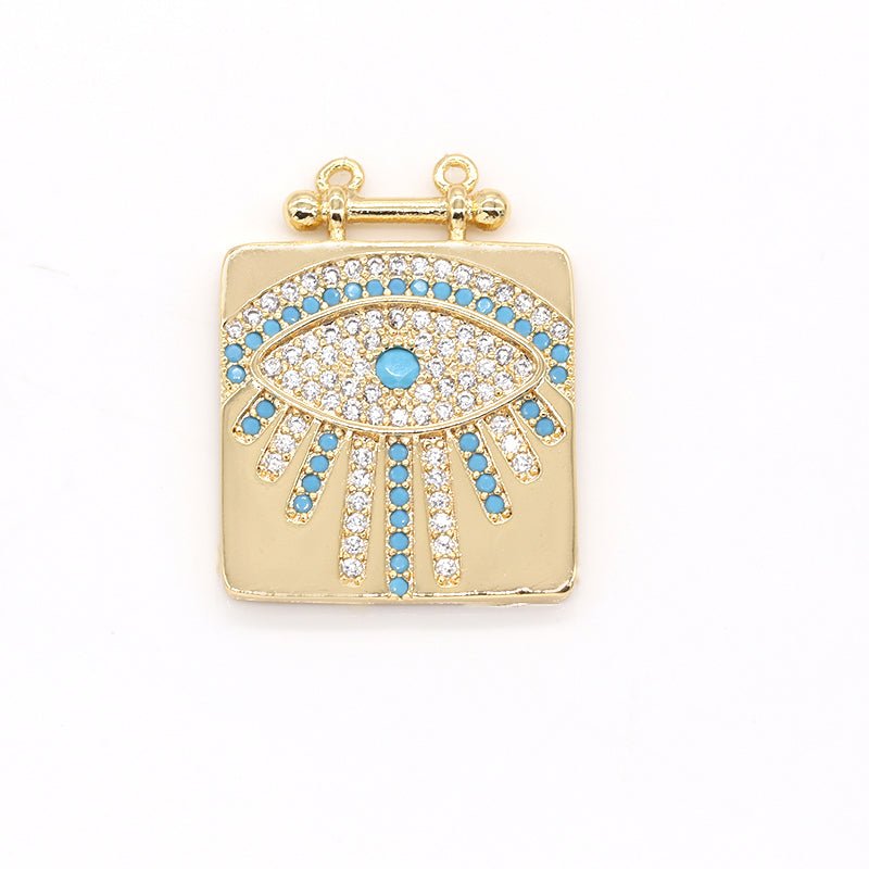 Crystal Evil Eye on Gold Plated Rectangle Charm CZ Evil Eye Geometric Shape Charm Pendant Jewelry GP-609 - DLUXCA