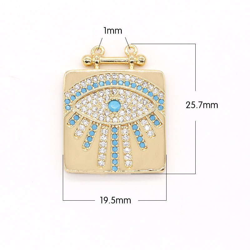 Crystal Evil Eye on Gold Plated Rectangle Charm CZ Evil Eye Geometric Shape Charm Pendant Jewelry GP-609 - DLUXCA