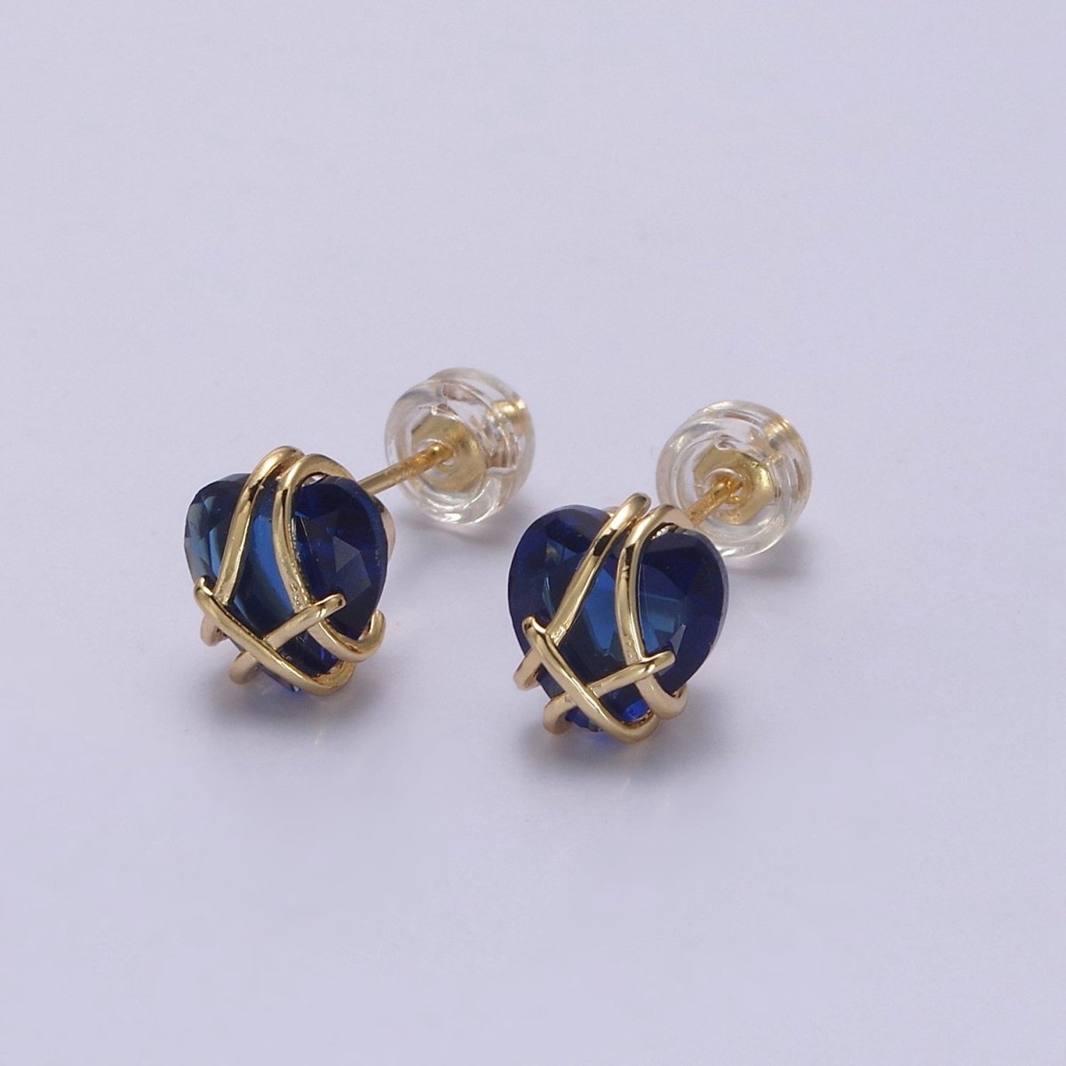 Crystal Heart Cubic Zirconia Wire Wrap Dainty Valentine Stud Earrings | T-320 ~ T-331 - DLUXCA