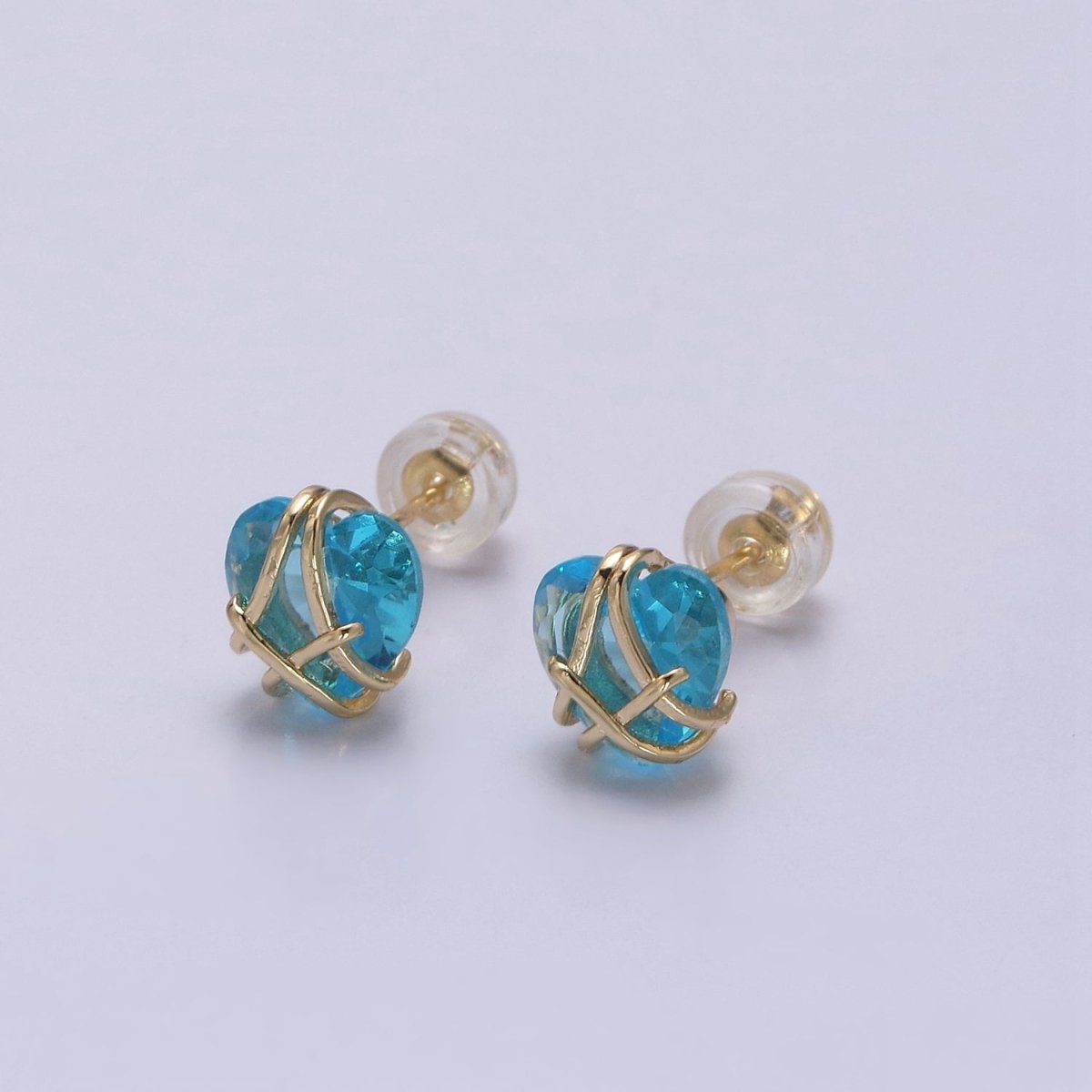 Crystal Heart Cubic Zirconia Wire Wrap Dainty Valentine Stud Earrings | T-320 ~ T-331 - DLUXCA