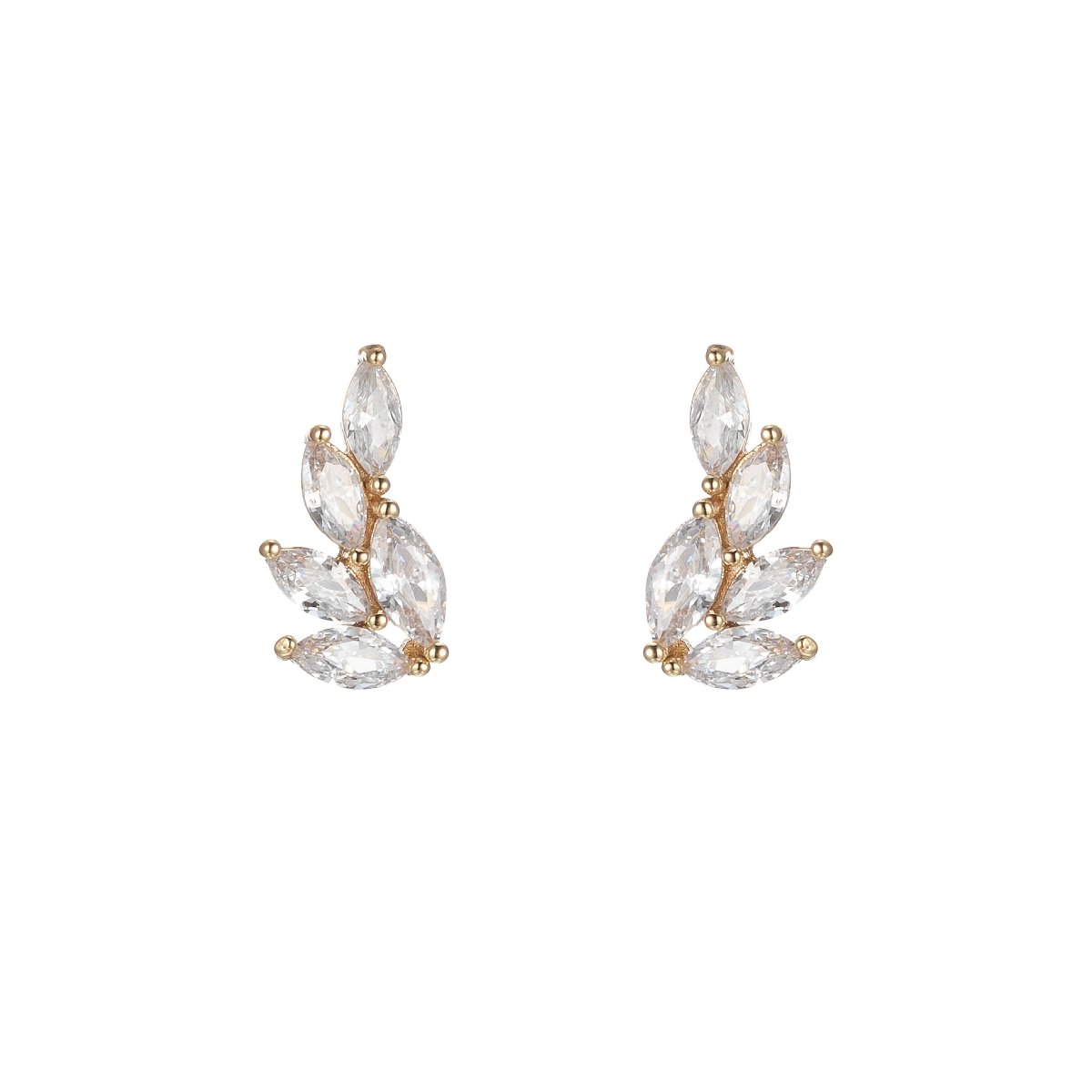 Crystal Leaves Studs Earring CZ Crystal Stone Floral Nature Leaves Daily Earring Jewelry P-194 - DLUXCA