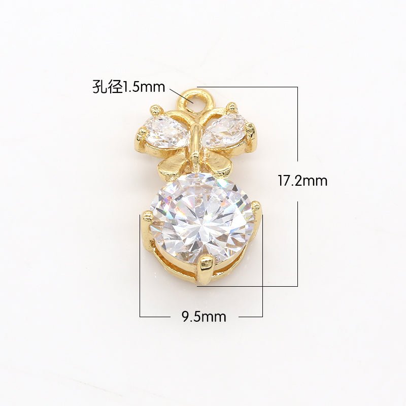 Crystal Stone Butterfly Charm CZ Golden Mariposa Animal Nature Charm Pendant GP-524 - DLUXCA