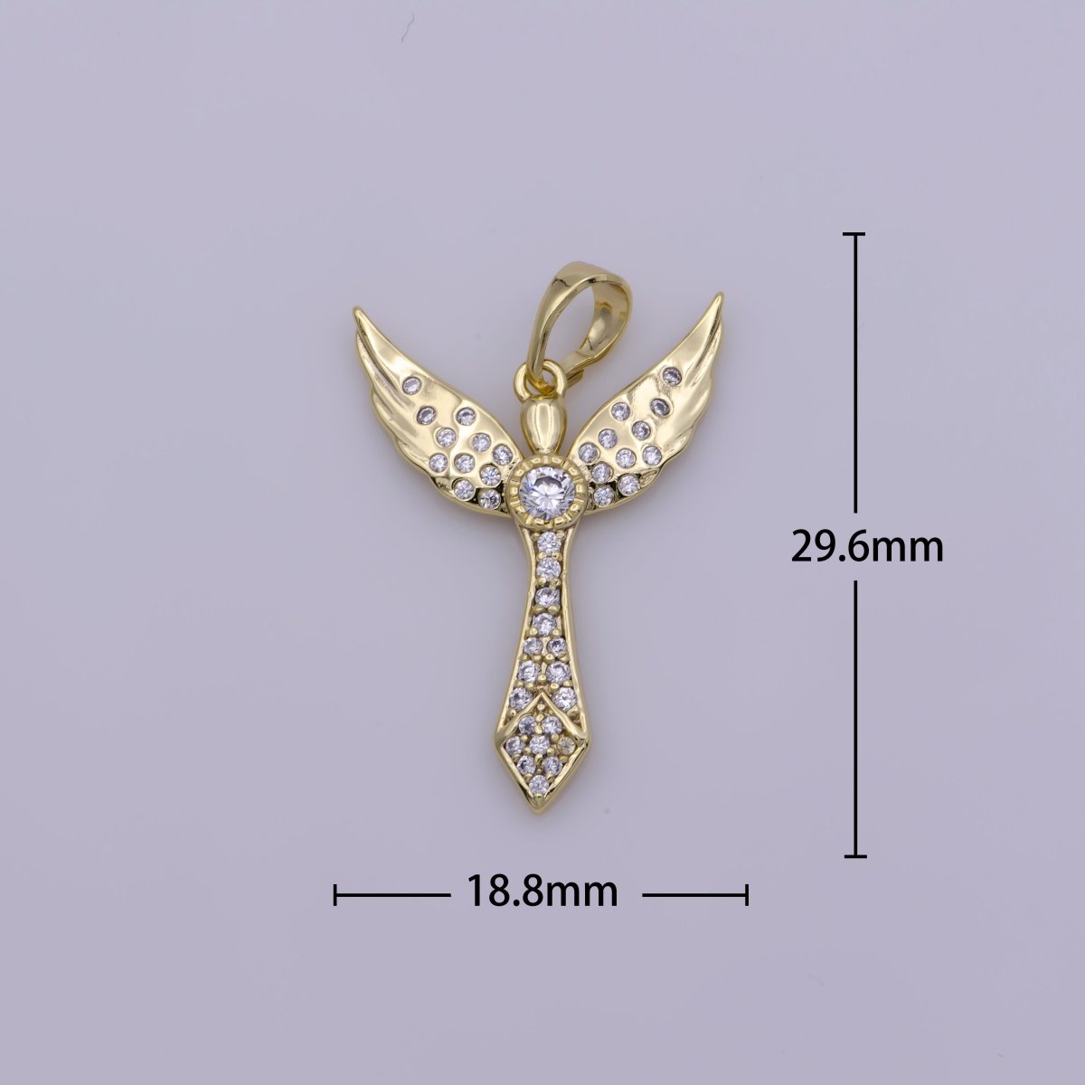 Cubic Angel Pendant 14k Gold Flled Angel Wing Charm Religious Christmas Jewelry N-1337 - DLUXCA