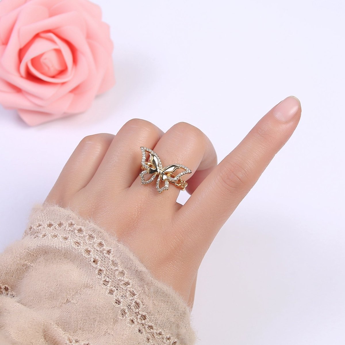 Cubic Butterfly rings, gold butterfly rings stackable adjustable rings, Cluster ring, Dainty open ring U-504 - DLUXCA