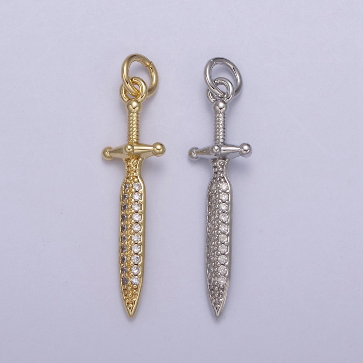 Cubic Dagger Pendant, CZ Sword Pendant, Earrings pendant, Bracelet Charm, Necklace Pendant, 24k Gold Filled Jewelry N-781 N-782 - DLUXCA