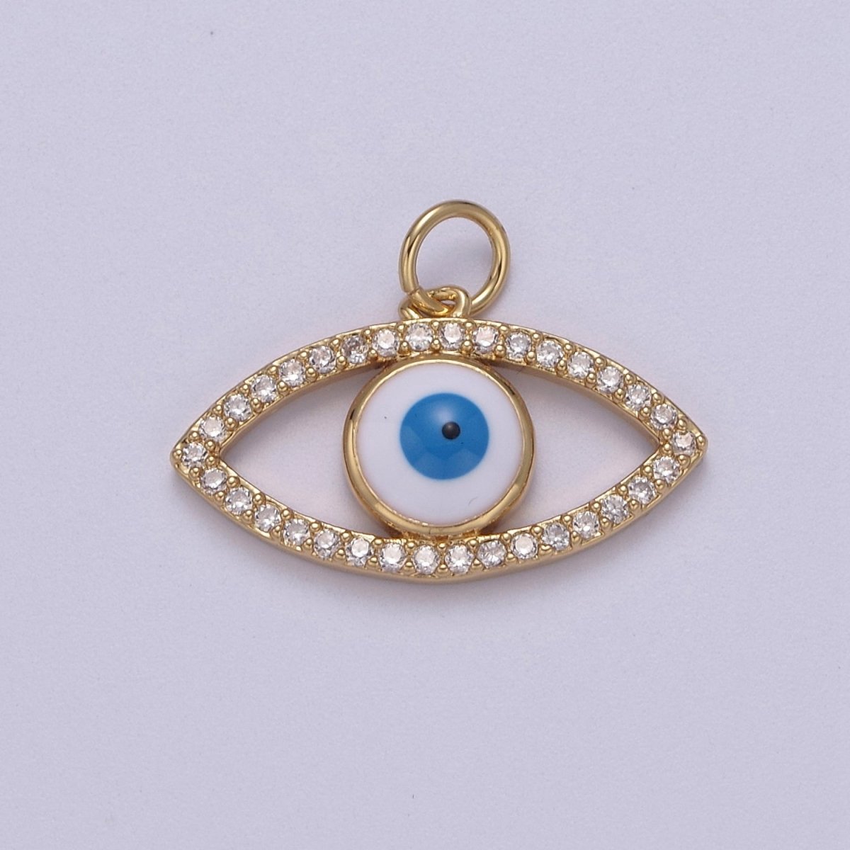 Cubic Evil Eye Charm, 14K Gold Filled Micro CZ Pave Pendant, 16.7*22mm, Necklace Earring Bracelet Making, Jewelry Finding D-612 - DLUXCA