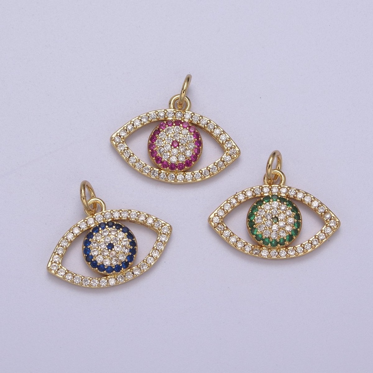 Cubic Evil Eye Charm - 17x19mm Pendant Gold Filled CZ Drop Charm Pendant Amulet Protection Charm N-333 - N-335 - DLUXCA