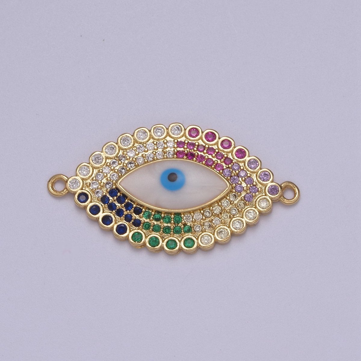 Cubic Evil Eye Charm Connector Greek Eye Double Bail Pendant Connector with CZ Rhinestone Accent Micro Pave Evil Eye Charm For Necklace Making N-145 - DLUXCA