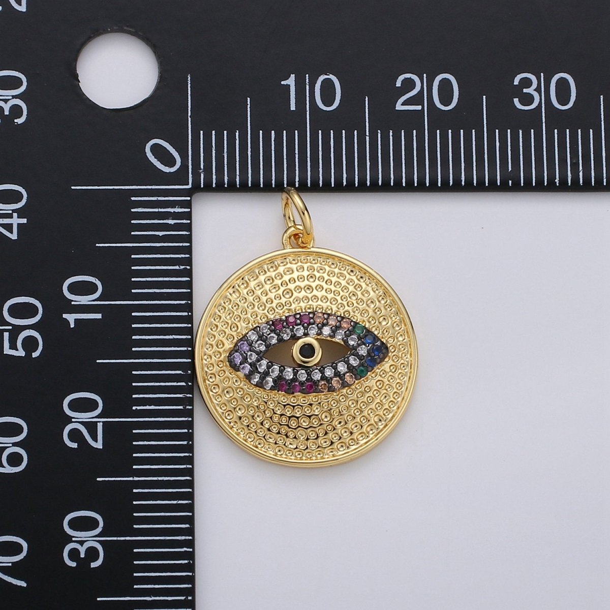 Cubic Evil Eye charm Pendant, Micro Pave Eye Medallion charms, Dainty Amulet pendant Jewelry in 14k Gold Filled D-199 - DLUXCA
