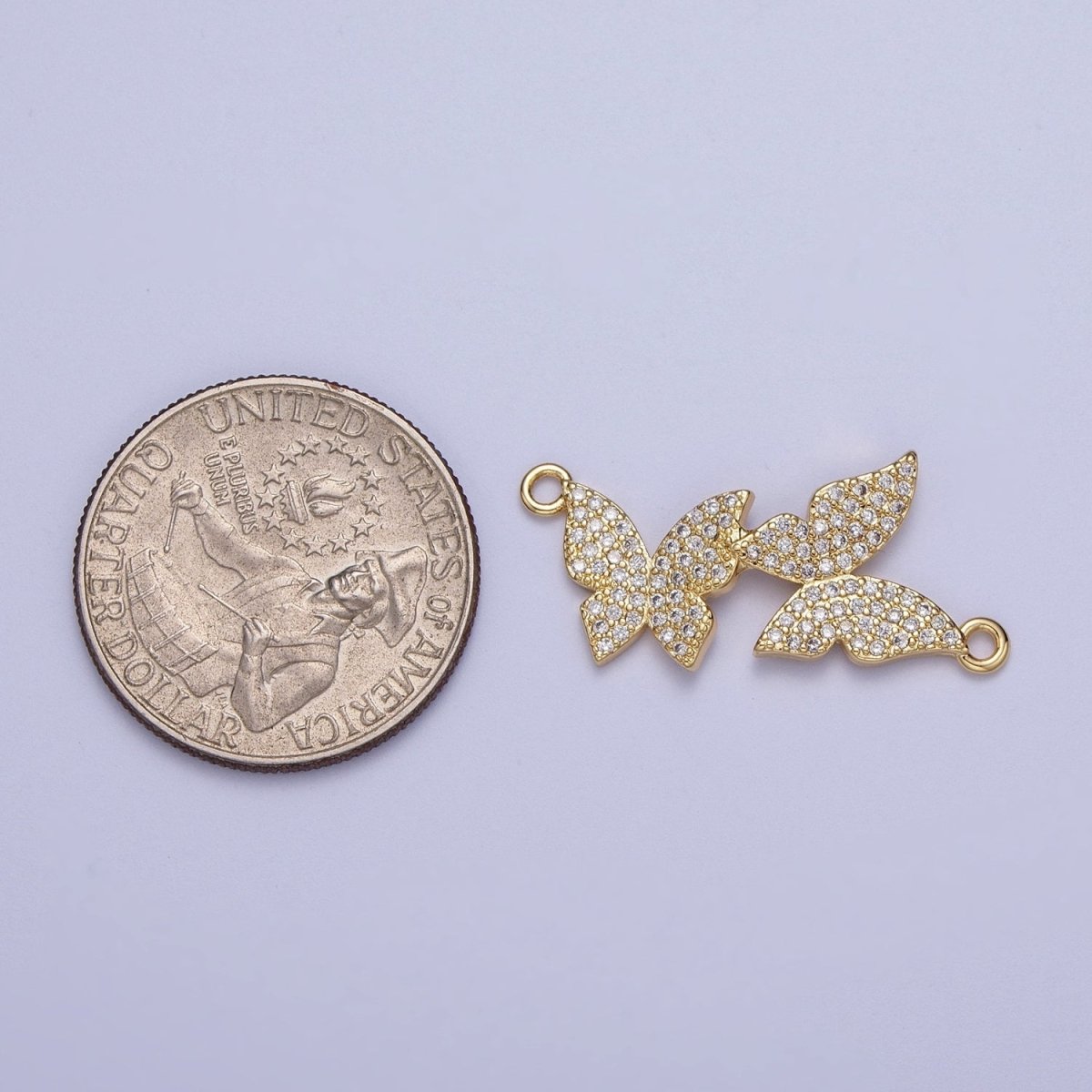 Cubic Gold Butterfly Charms, CZ Pave Butterfly Connector, Dainty Charms, Necklace Charm, Bracelet Charms, Nickel-free G-565 - DLUXCA