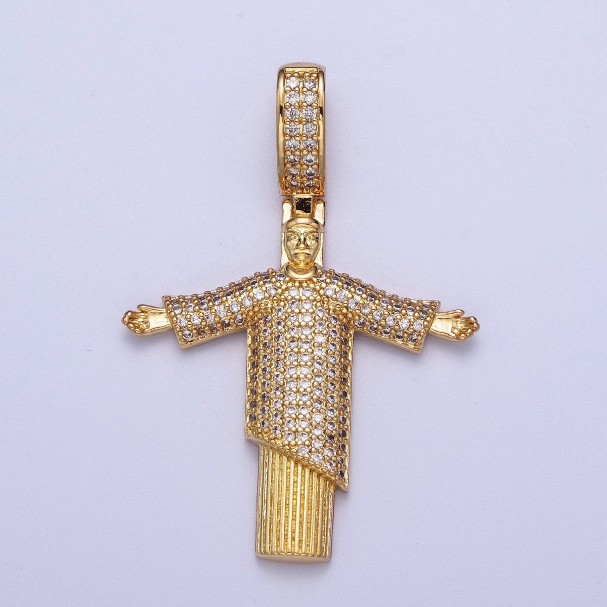 Cubic Gold Christ the Redeemer Statue Pendant for Necklace Component Religious Jewelry Supply X-535 - DLUXCA