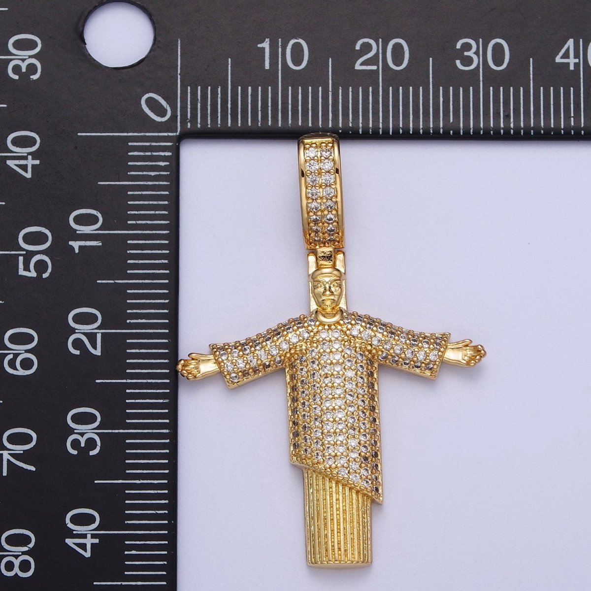 Cubic Gold Christ the Redeemer Statue Pendant for Necklace Component Religious Jewelry Supply X-535 - DLUXCA