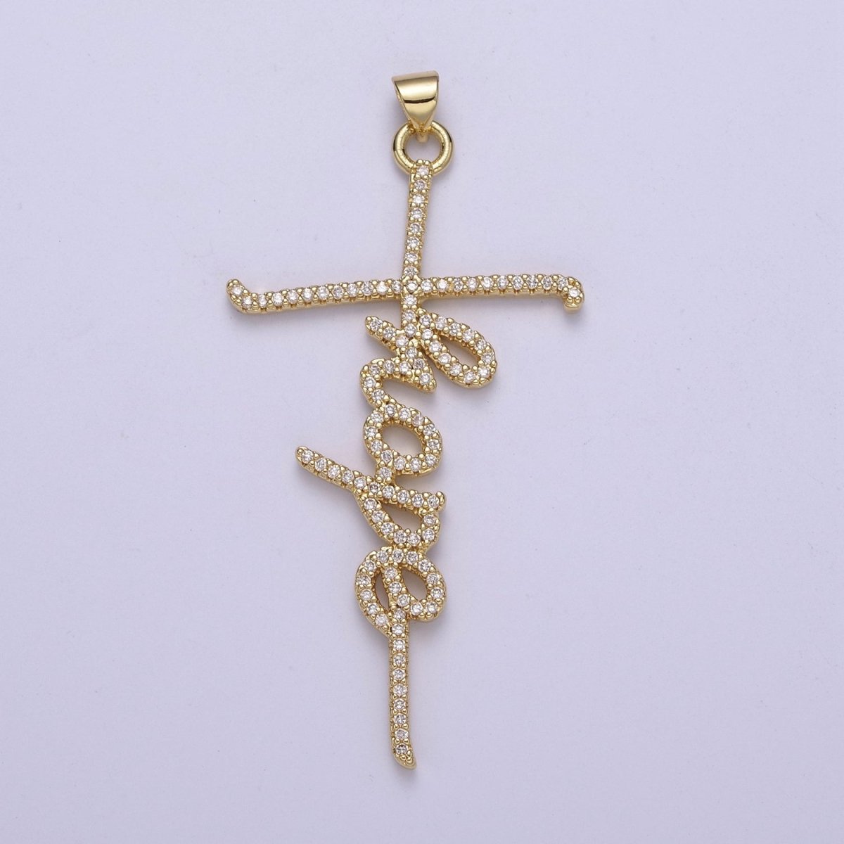 Cubic Gold Cross Hope Word Pendant for Religious Jewelry H-314 - DLUXCA