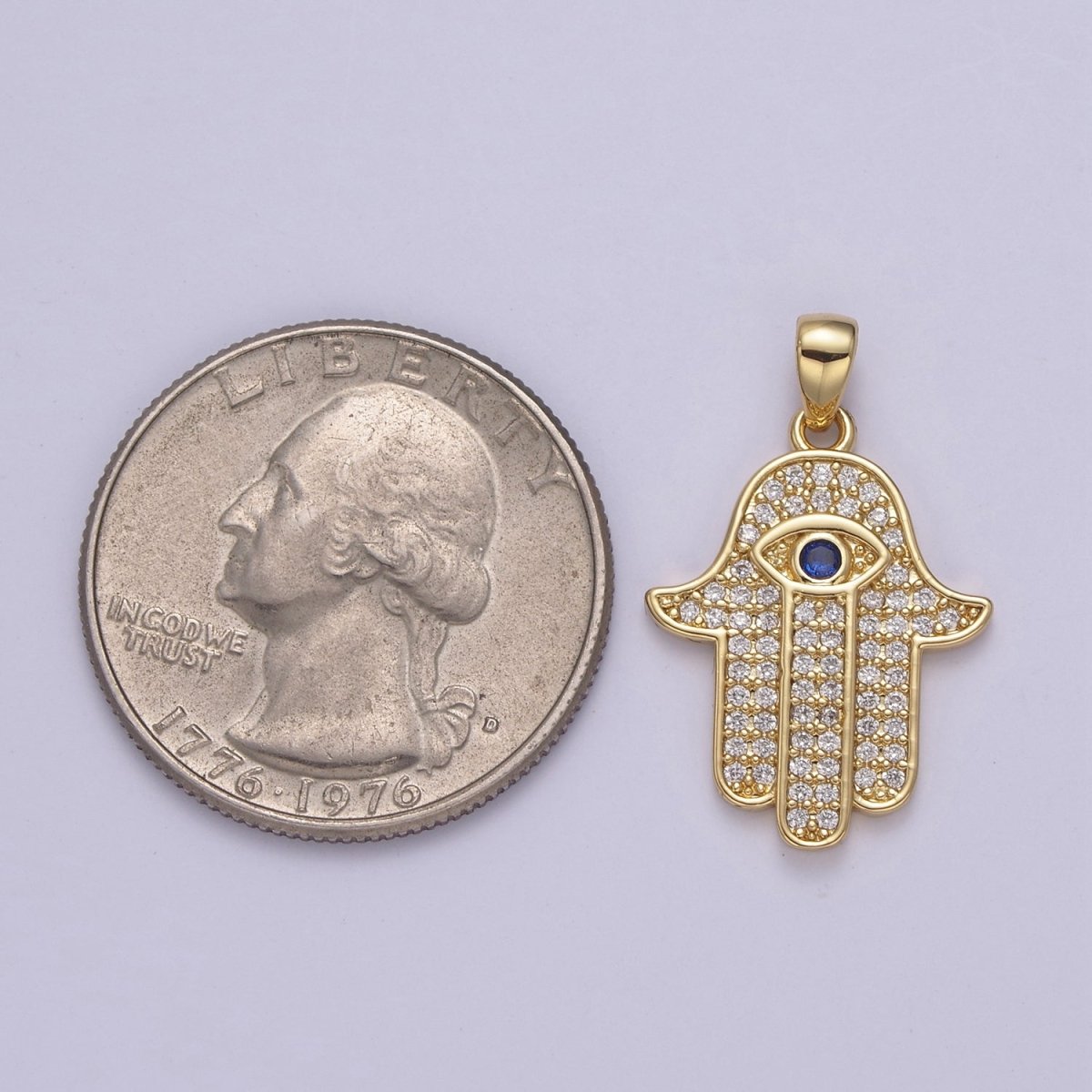 Cubic Gold Filled Hamsa Hand Cz Pendant Hand of Fatimah Charm Statement Jewelry N-545 - DLUXCA