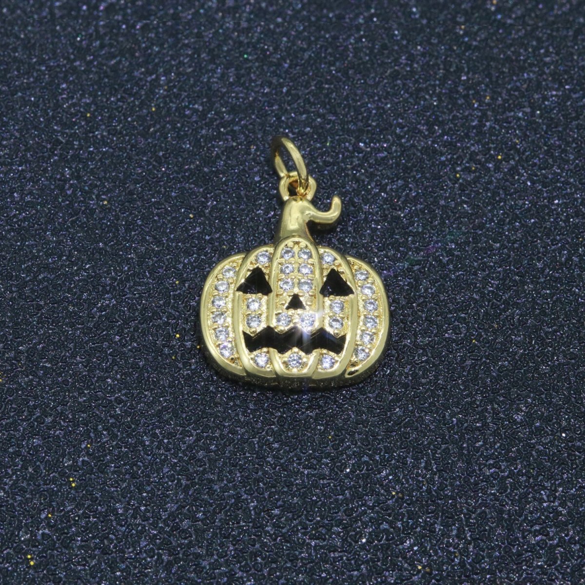 Cubic Gold Filled Jack O Lantern Pumpkin Face Cubic Zirconia Micro Pave Charm Bracelet Necklace Earring Pendant for halloween Jewelry Making M-550 - DLUXCA