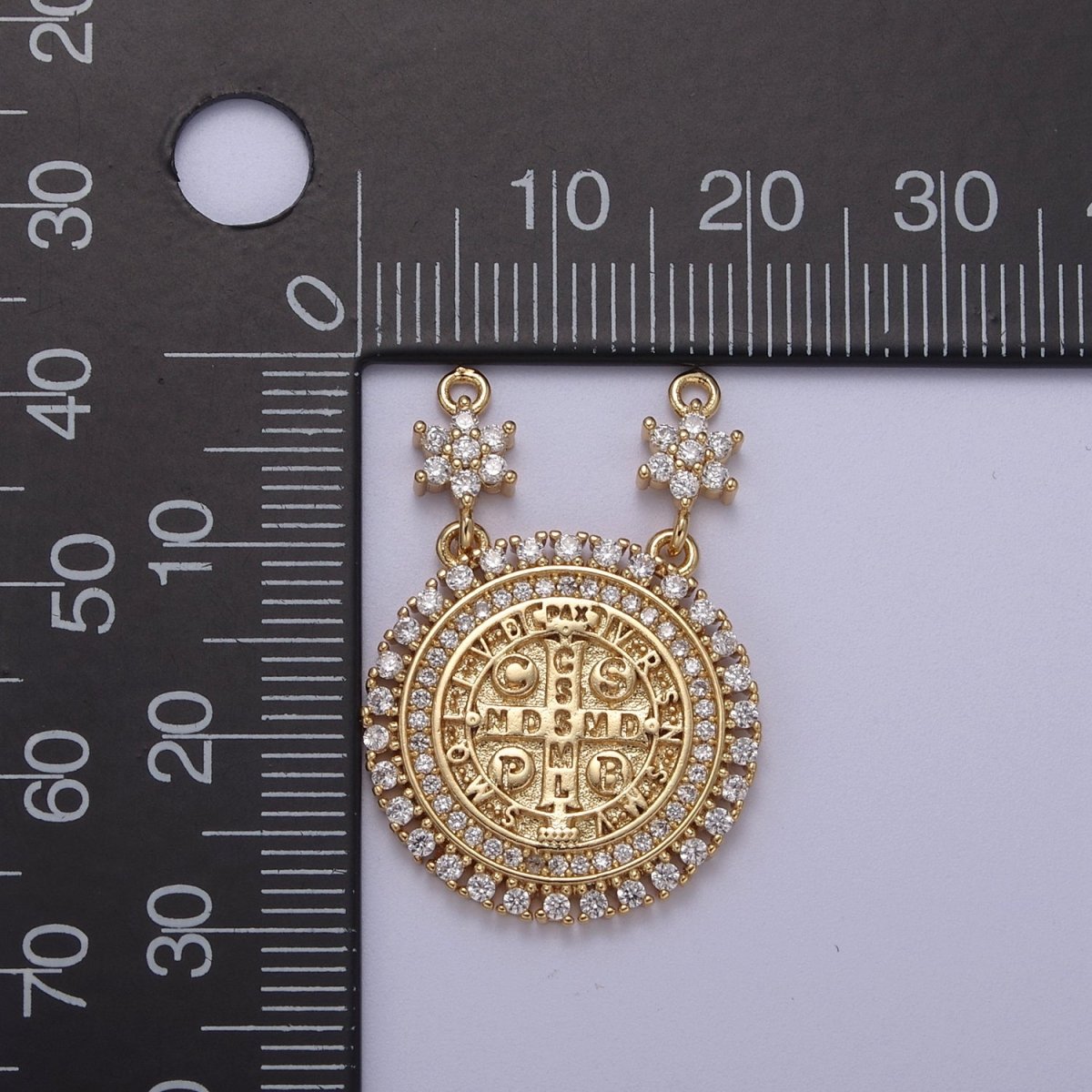 Cubic Gold Saint benedict Cross NDMSD CSPB NURSIA Coin Medallion Pendant for Necklace F-128 - DLUXCA