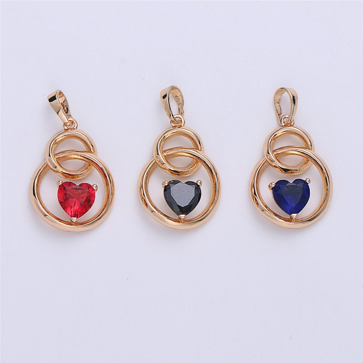 Cubic heart charm 28x16mm 18K gold Filled CZ, Nickel, Lead free Black Blue Red Heart pendant, Unique heart charm for Necklace Earring I-263 - DLUXCA