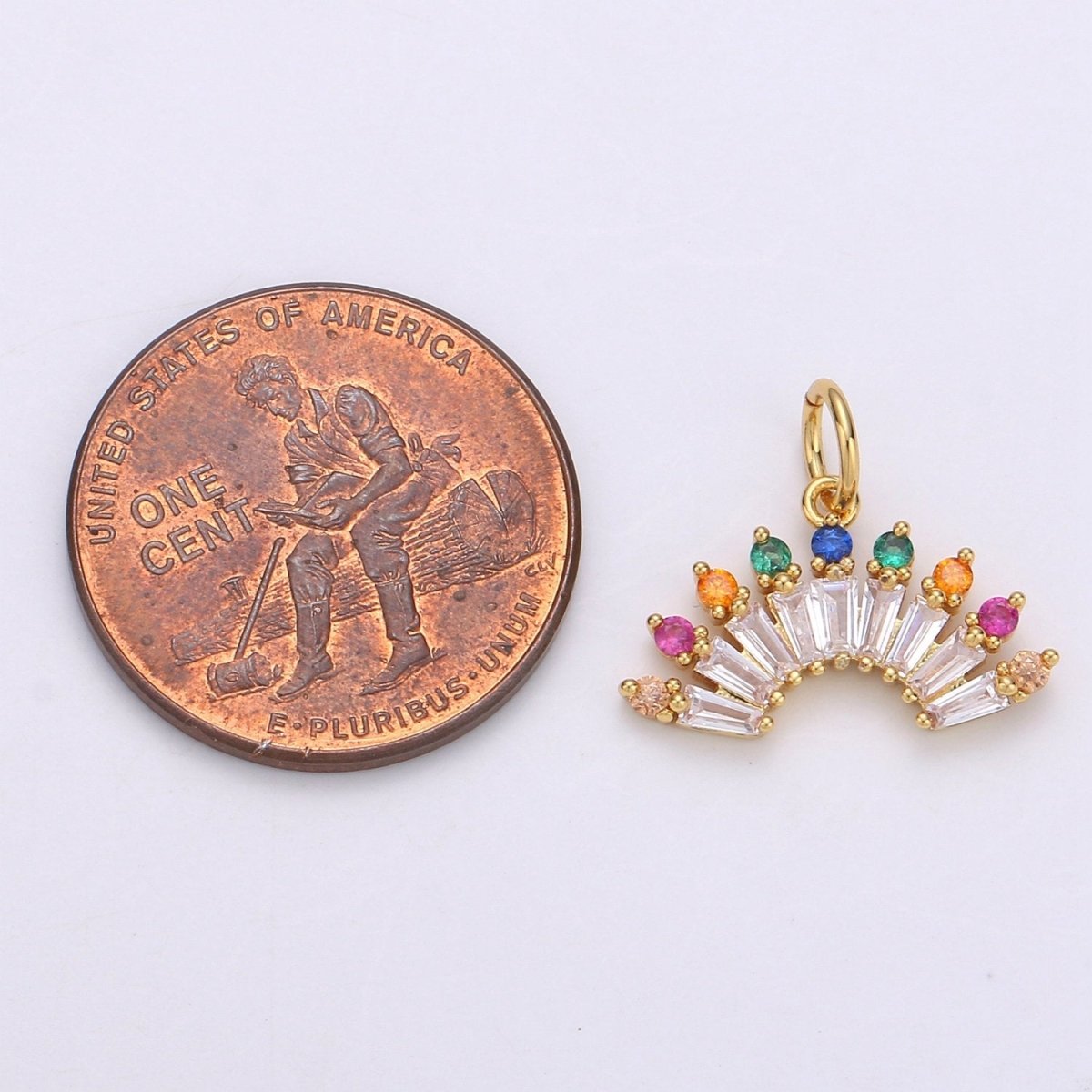 Cubic Rainbow Color CZ Fan Shaped Pendant, Micro Pave Colorful Cubic Zirconia Baguette Charm Pendant for Necklace earring Bracelet E-557 - DLUXCA