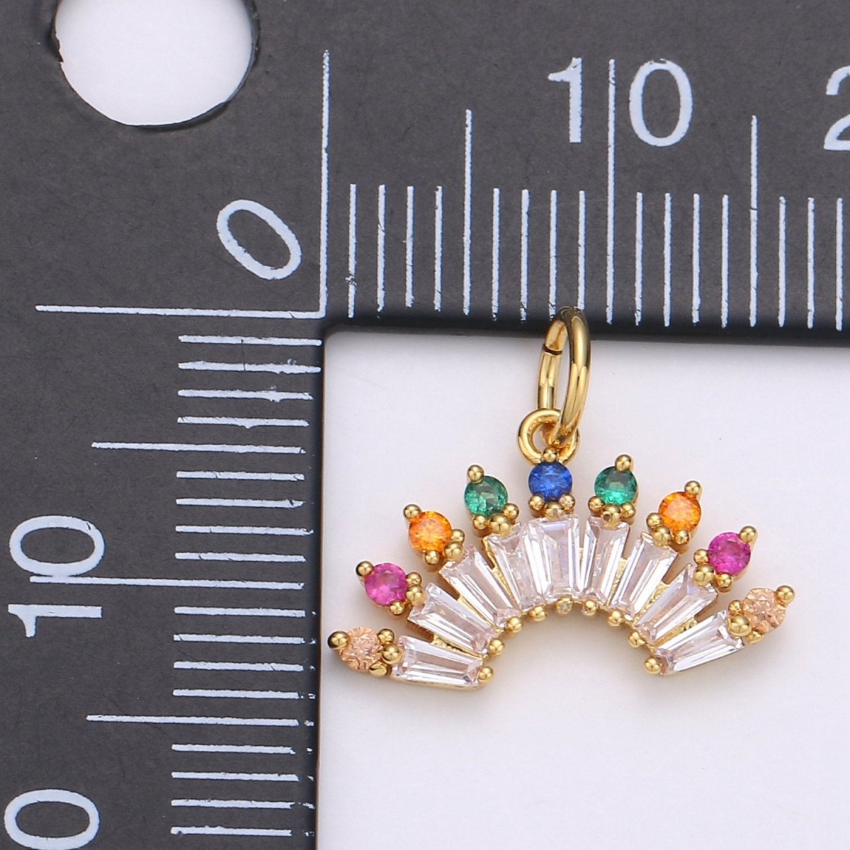 Cubic Rainbow Color CZ Fan Shaped Pendant, Micro Pave Colorful Cubic Zirconia Baguette Charm Pendant for Necklace earring Bracelet E-557 - DLUXCA