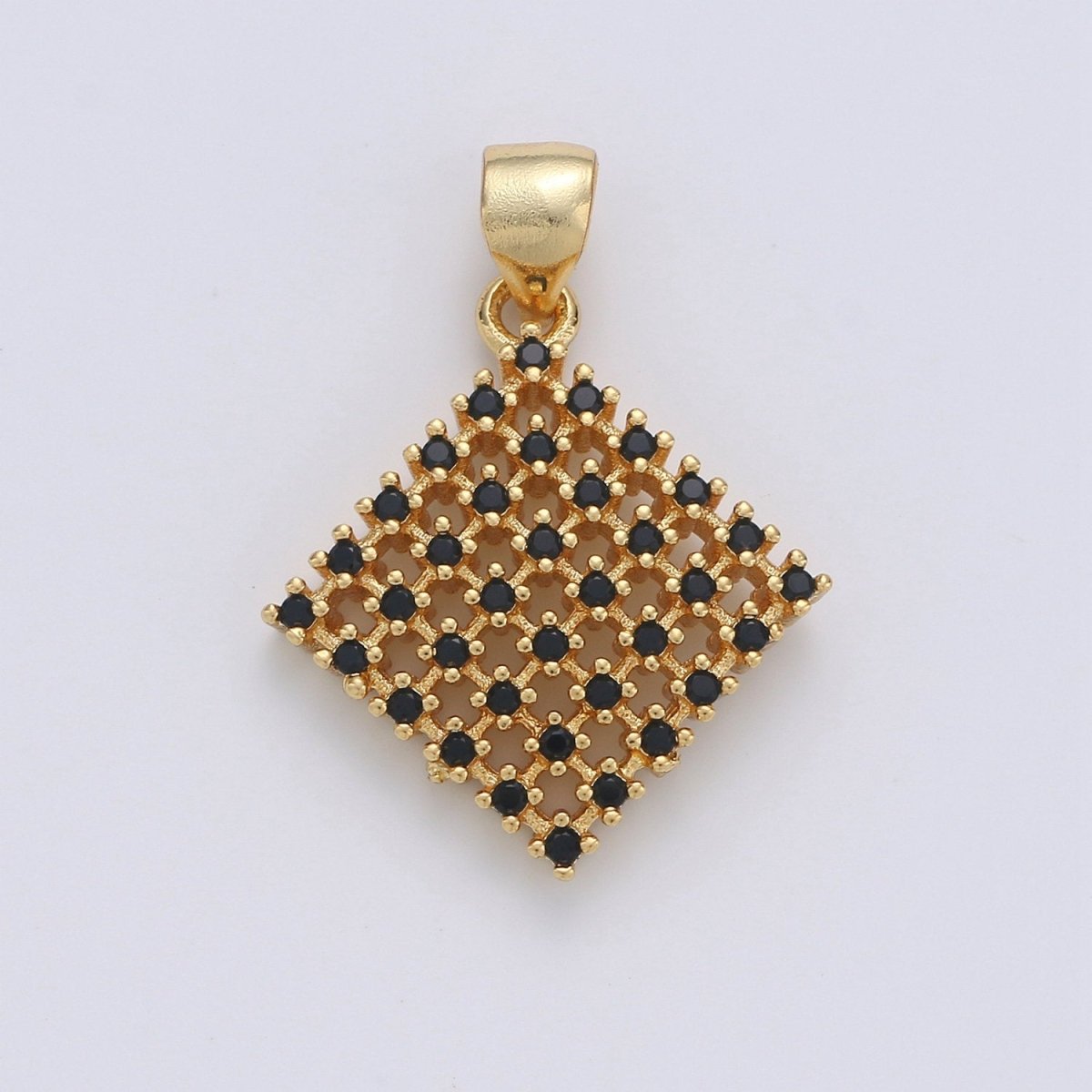 Cubic rhombus charm 14K gold Filled Black Cubic CZ Geometric Charm for Necklace Bracelet Earring Component I-670 - DLUXCA