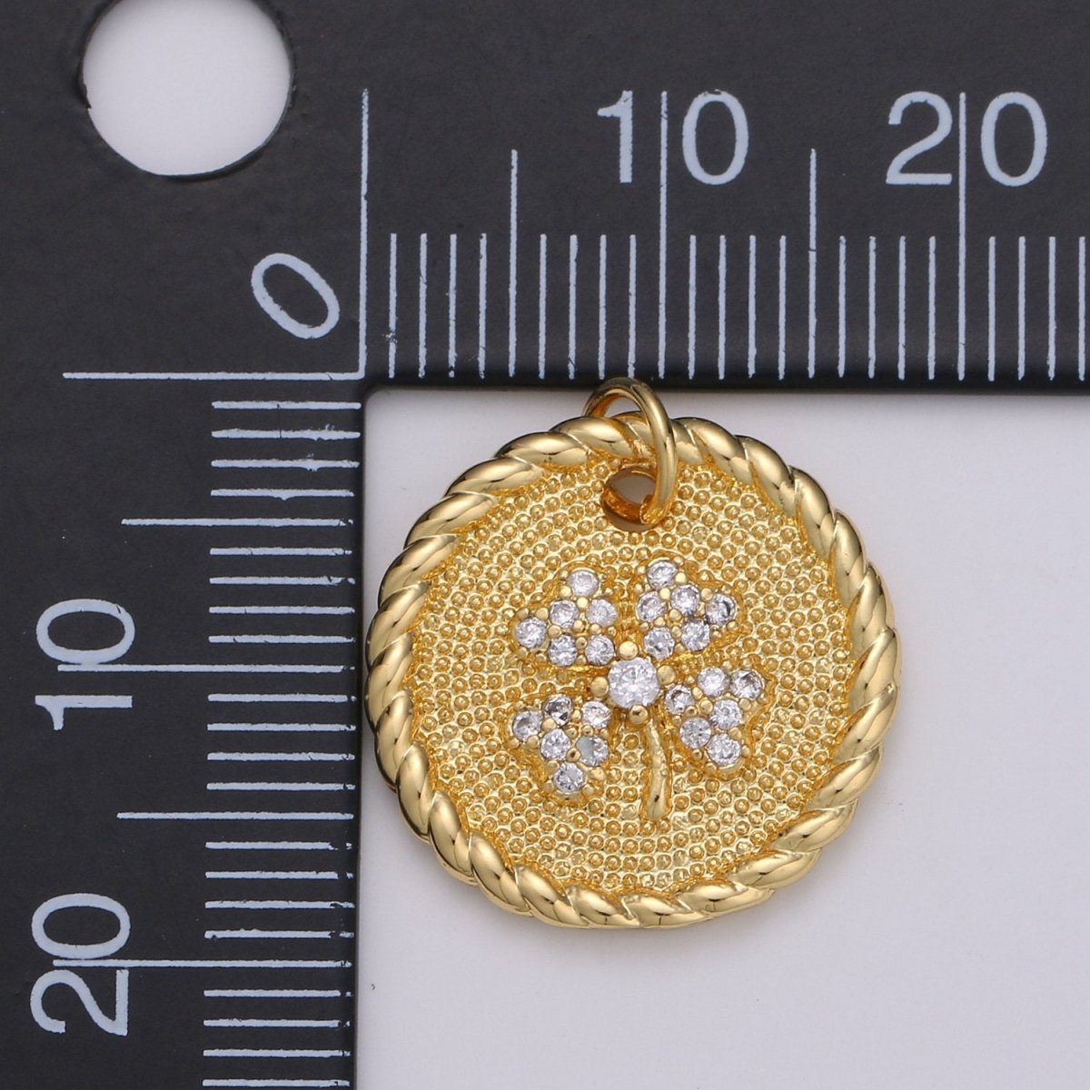 Cubic Shamrock Charm 24k Gold Filled Shamrock Celtic Four Leaf Clover Lucky Charm, 18X18 mm for Necklace Earring Bracelet Jewelry Making D-361 - DLUXCA
