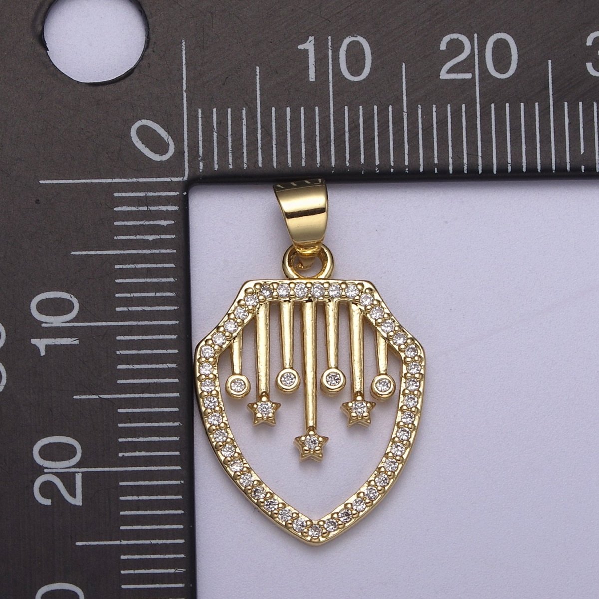 Cubic Shield Pendant Star Celestial Charm in 14k Gold Filled H-174 - DLUXCA