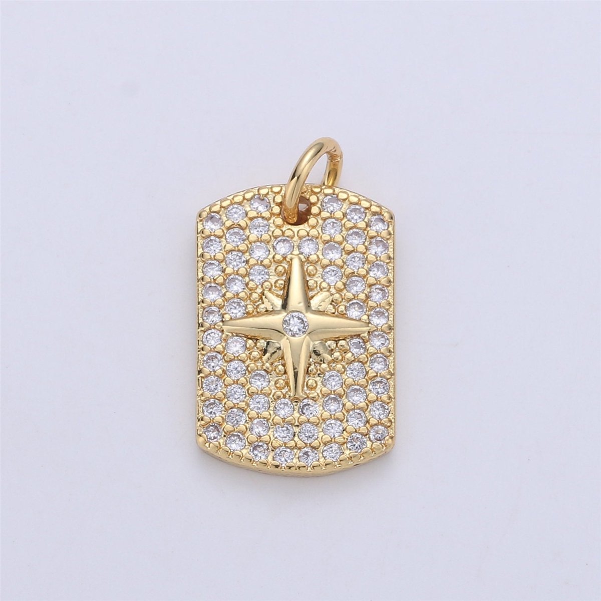 Cubic Star Pendant Micro Pave Military Tag Dog Tag charms in 24k Gold Filled for Necklace Component I-564 - DLUXCA