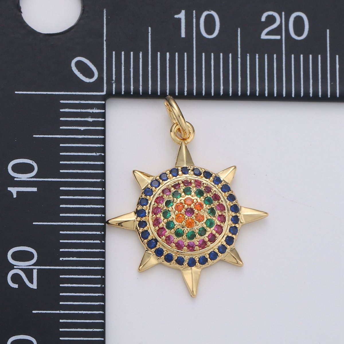 Cubic Sun charm, CZ Micro Pave Charm Nickel free, Necklace Component DIY Jewelry supplies, Silver, Gold Celestial pendant, D-186 D-187 - DLUXCA