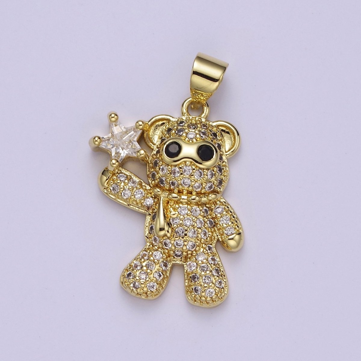 Cubic Yellow Gold Bear Charms Star Teddy Bear Pendant for DIY Jewelry Supply J-510 - DLUXCA