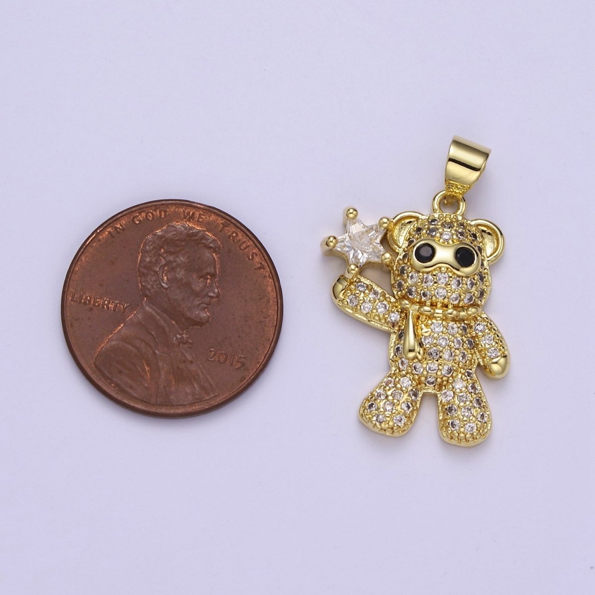 Cubic Yellow Gold Bear Charms Star Teddy Bear Pendant for DIY Jewelry Supply J-510 - DLUXCA