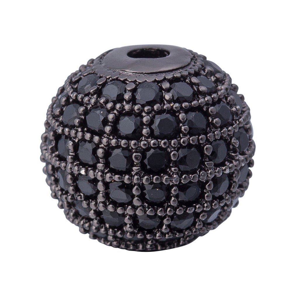 Cubic Zirconia Black Disco Ball Shambala Beads, Crystal Rhinestones CZ Pave Czech Bead, Gun-Metal Plated, 10mm | B-249 - DLUXCA