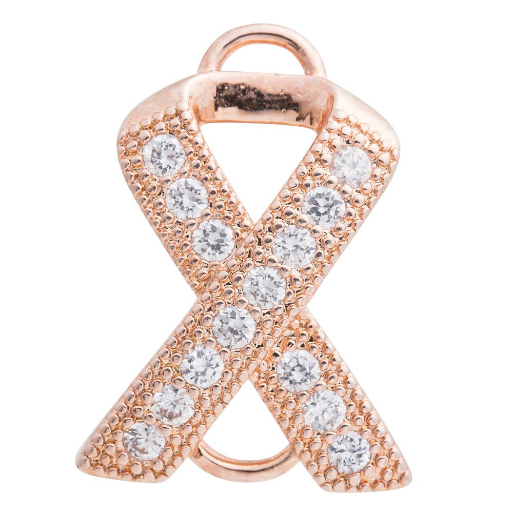 Cubic Zirconia Cancer Ribbon Hope Cooper Charm Connector, Crystal Rhinestone CZ Pave Czech Bracelet Design Gold Plated Material F-154 - DLUXCA